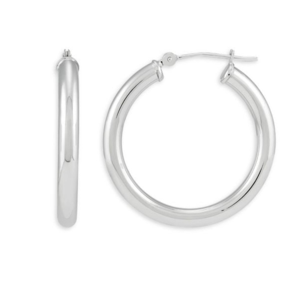 14K WHITE GOLD classic hoop earrings REAL GOLD .75”